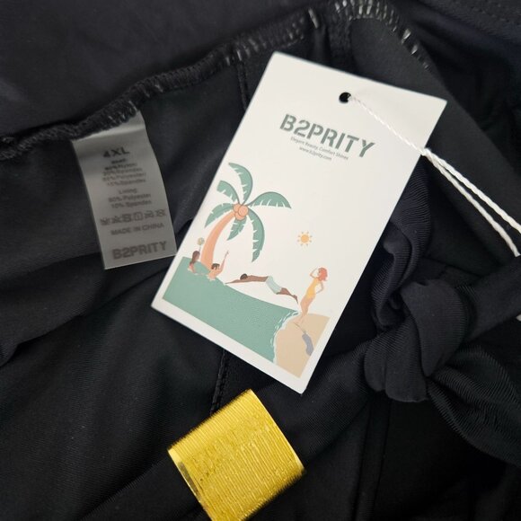 B2prity Womens Halter Tankini 2-Piece Plus 4XL Swimsuit Black Floral Tropical - Picture 9 of 9